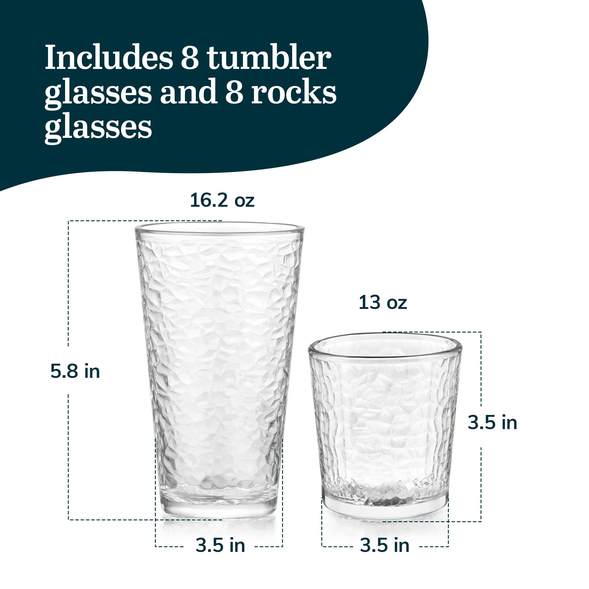 Libbey Yucatan verre tumbler rempli illustrant capacité et présentation