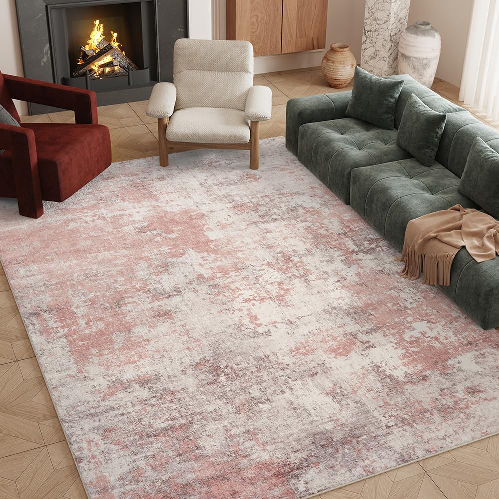 LIDALL tapis 8x10 rose gris posé entier, esthétique et confortable
