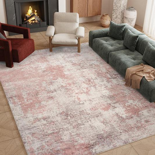 LIDALL tapis 8x10 rose gris posé entier, esthétique et confortable