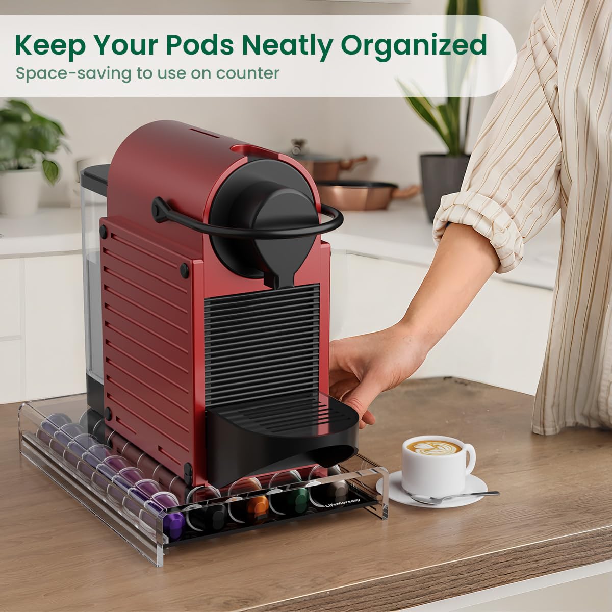 LifeMoreasy tiroir ouvert avec capsules Nespresso bien alignées