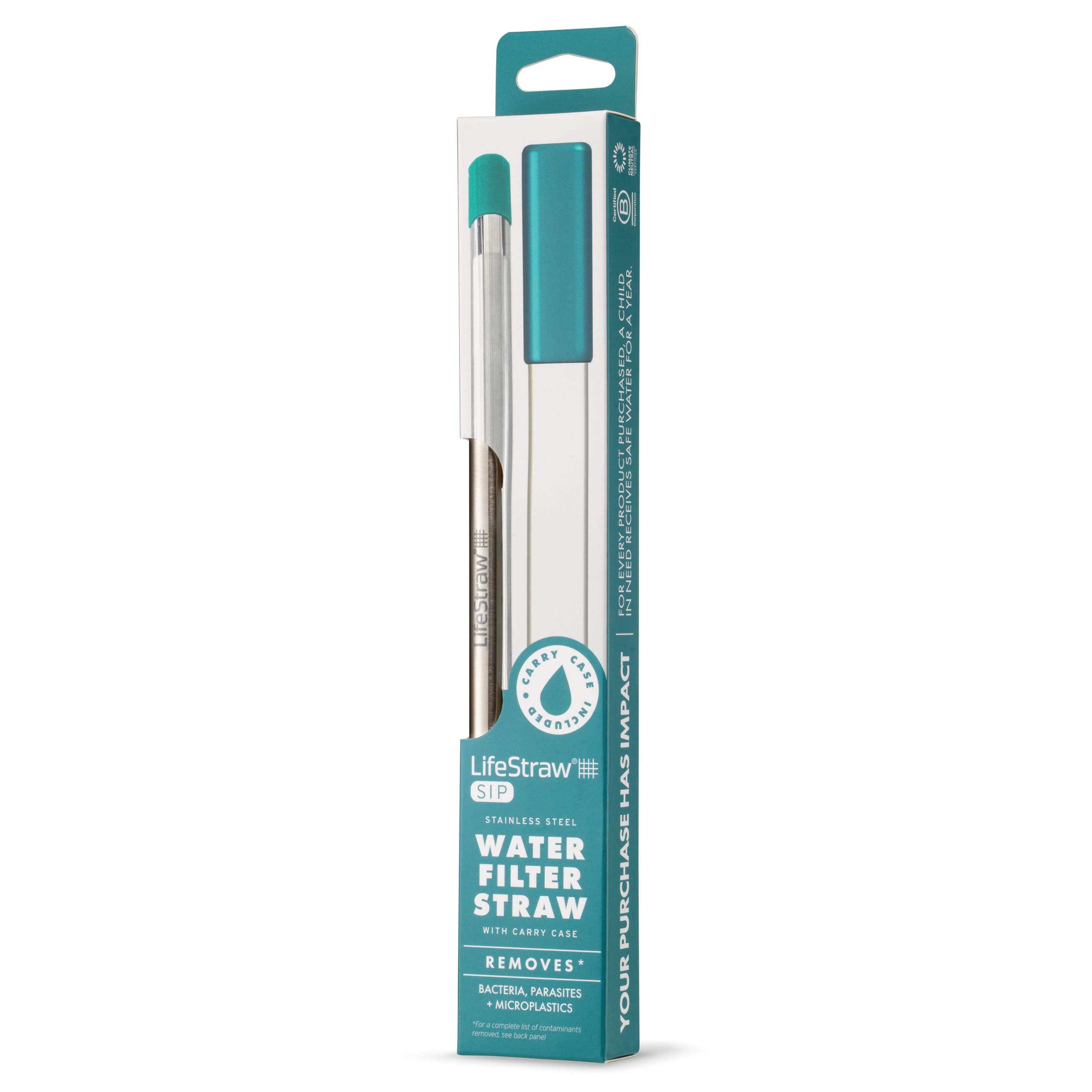 Gros plan acier inox LifeStraw Sip montrant finition durable