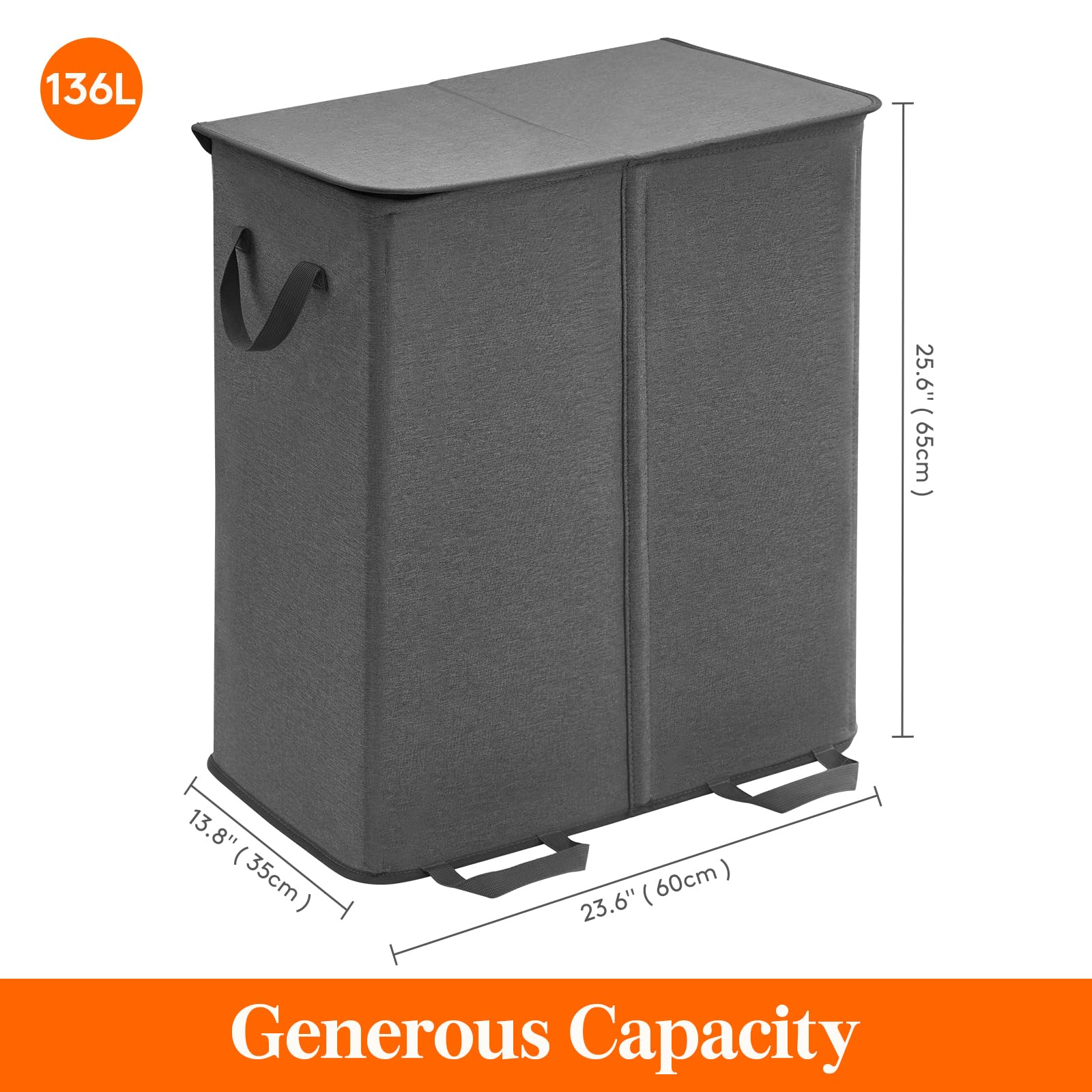 Lifewit comparaison taille avec objet du quotidien, capacité 136 L visible
