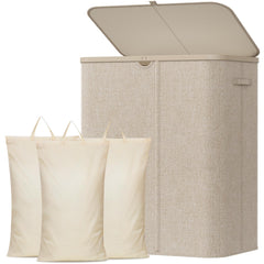 Lifewit panier à linge beige devanture, organise 185L pour famille