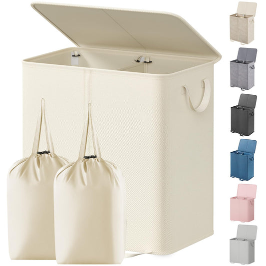 Lifewit vue de face du panier double ivoire, rangement discret et élégant