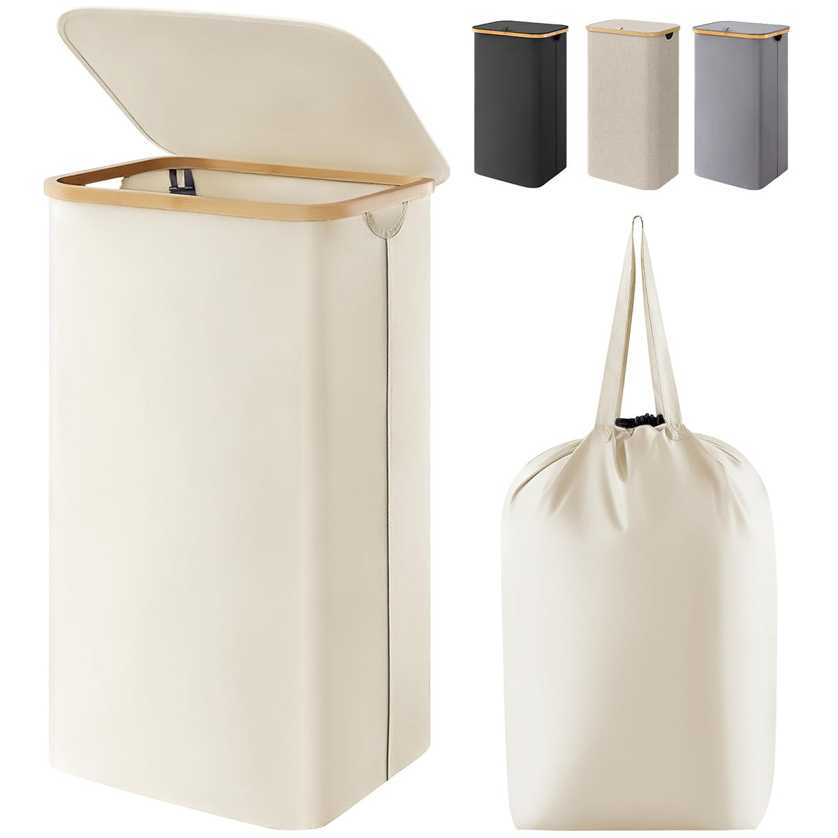 Lifewit panier à linge blanc fermé montrant design propre et gain de place
