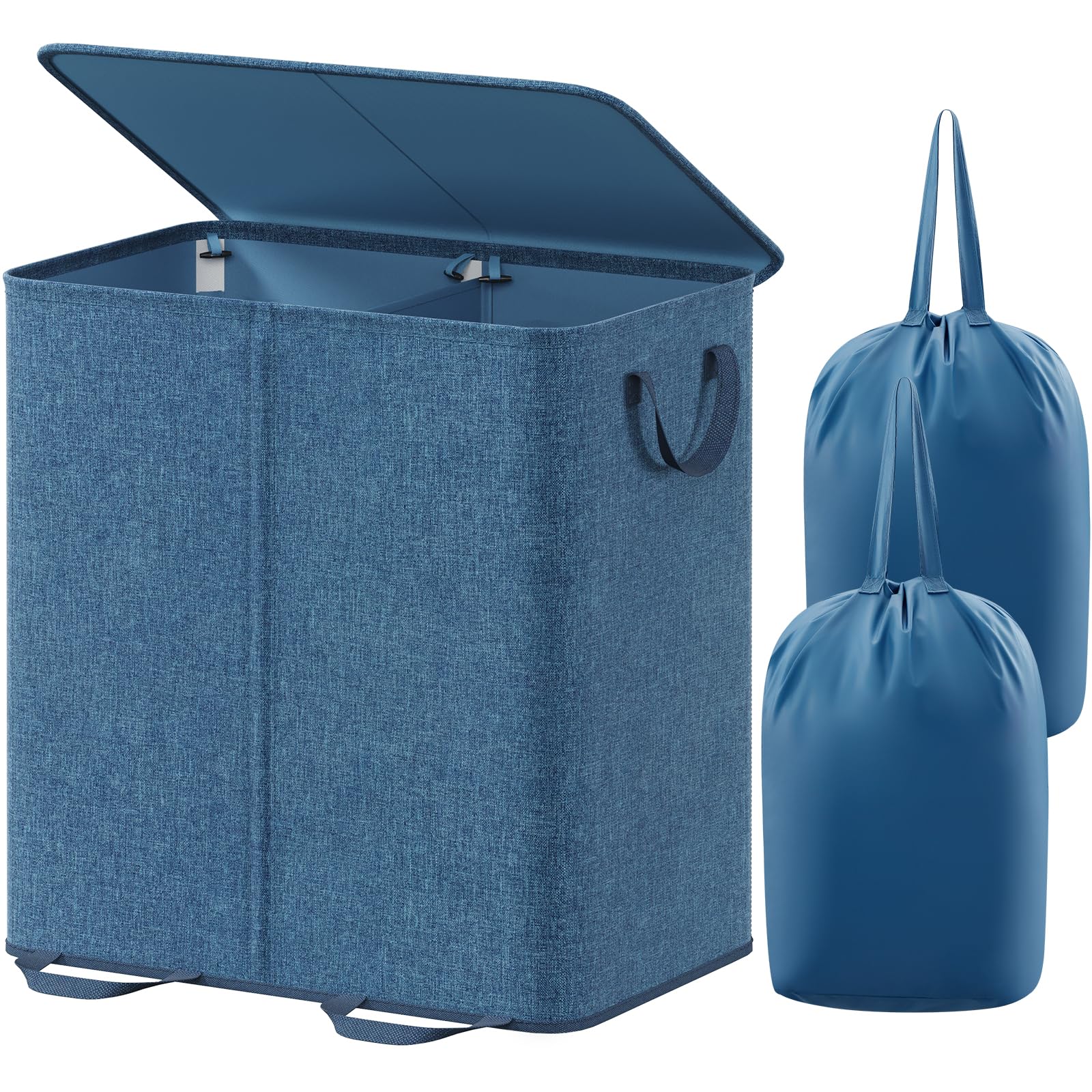 Lifewit vue de face du panier bleu montrant les deux compartiments et le couvercle, gain d’ordre