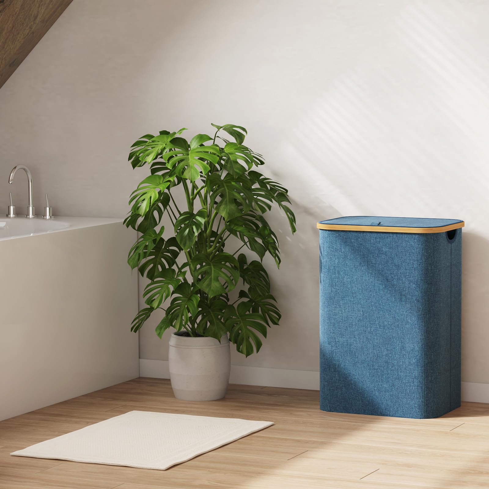 Panier Lifewit plié et rangé sous un lit pour un gain de place évident