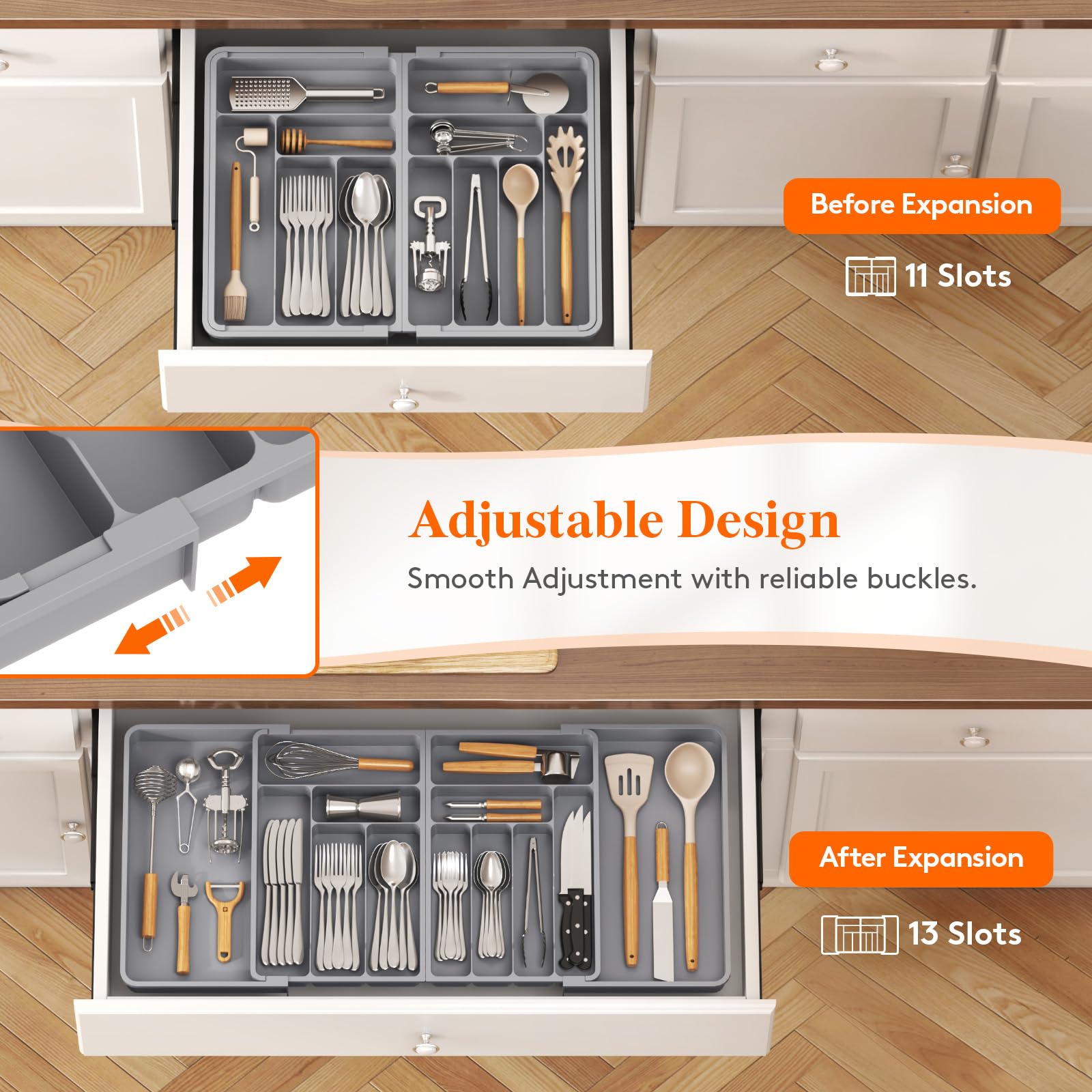 Lifewit plateau extensible déployé dans un tiroir, adaptation facile