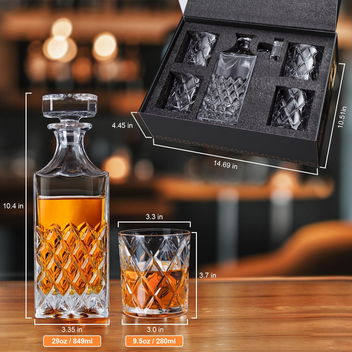 LIGHTEN LIFE ensemble carafe et 4 verres dans coffret ouvert prêt à offrir