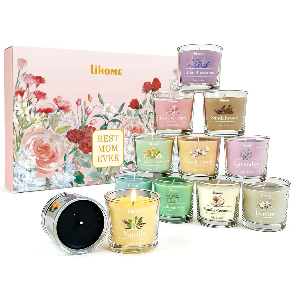 Lihome coffret 12 bougies face présentant l’emballage élégant et prêt à offrir