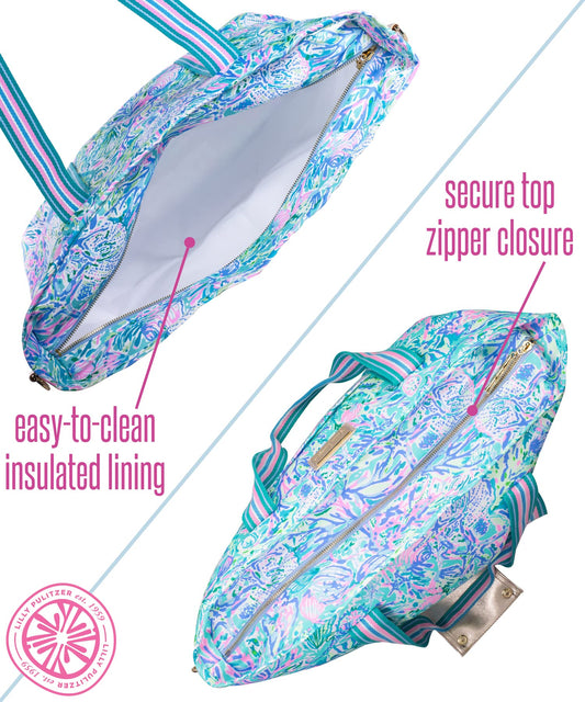 Lilly Pulitzer gros plan doublure isolante blanche facile à nettoyer et efficace