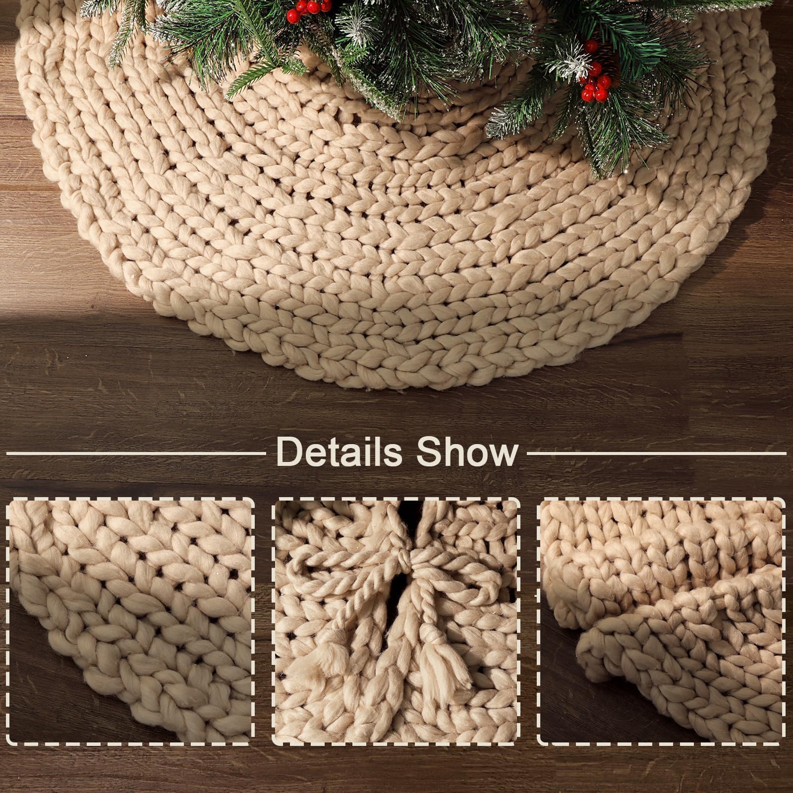 LimBridge jupe installée sous un sapin dans le salon, look farmhouse chaleureux