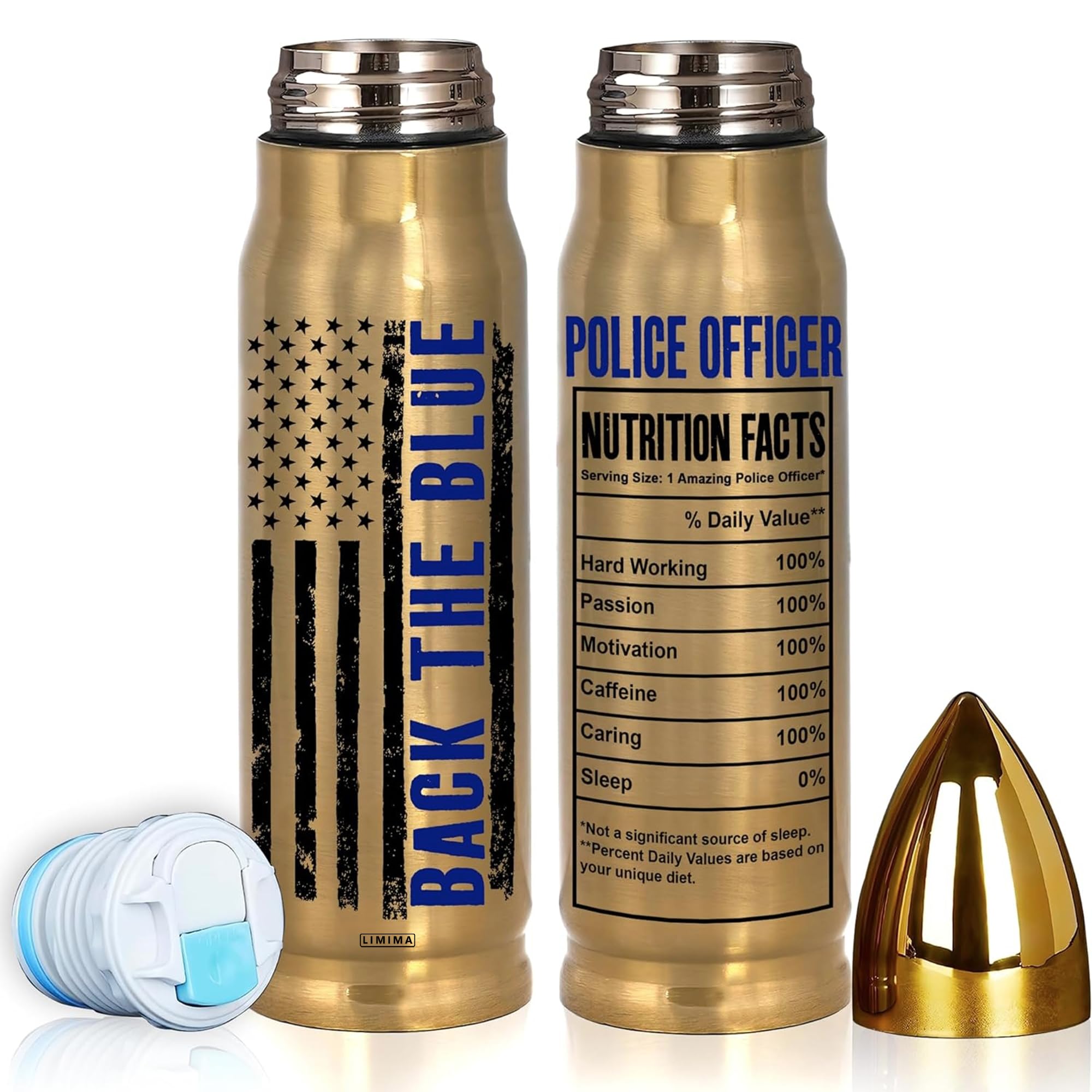 Limima tumbler 17oz face avant montrant message Back The Blue et élégance