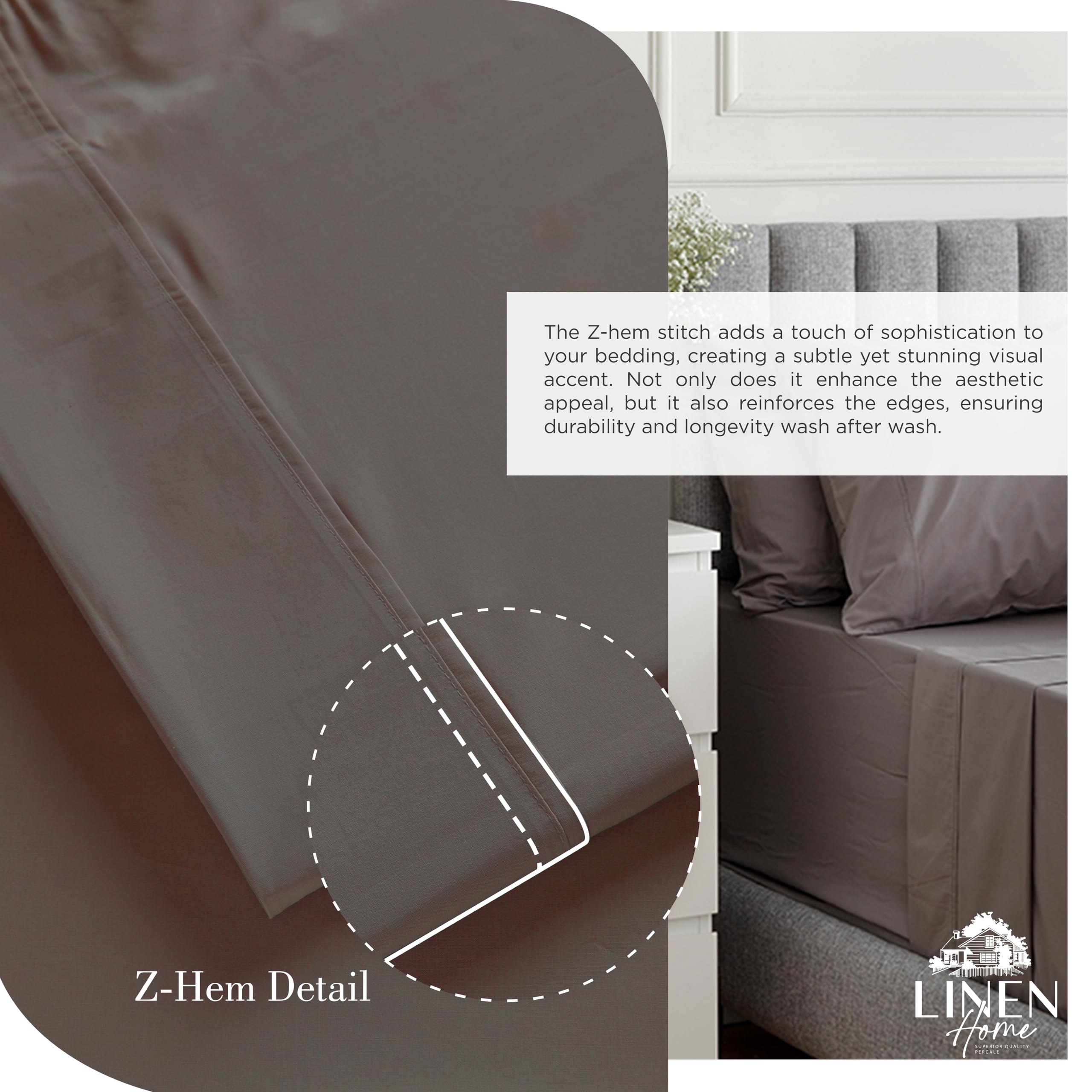 Détail du drap-housse Linen Home avec élastique intégral assurant un bon maintien