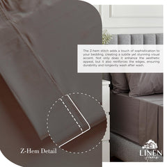 Détail du drap-housse Linen Home avec élastique intégral assurant un bon maintien