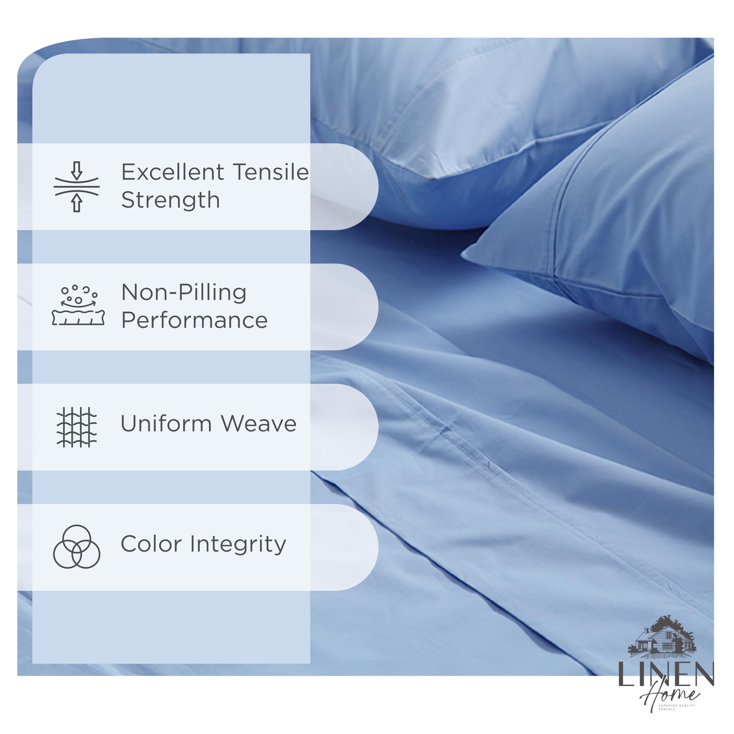 Linen Home gros plan sur la texture percale montrant respirabilité et sensation fraîche