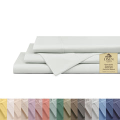 Linen Home emballage avant du lot de draps King, présentation soignée et crédible