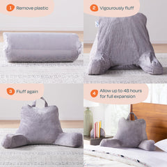 Linenspa coussin posé sur un lit illustrant un coin lecture ergonomique et cosy