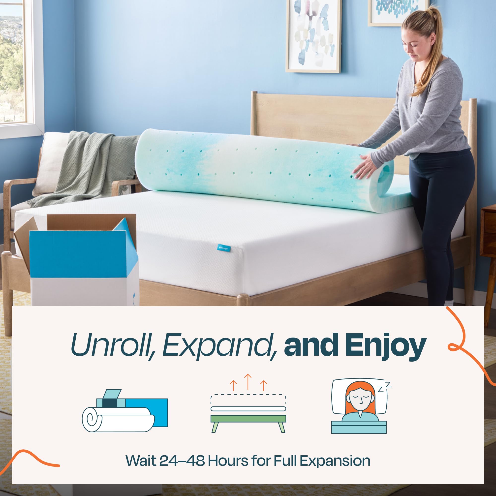 Linenspa topper posé sur lit double offrant confort immédiat