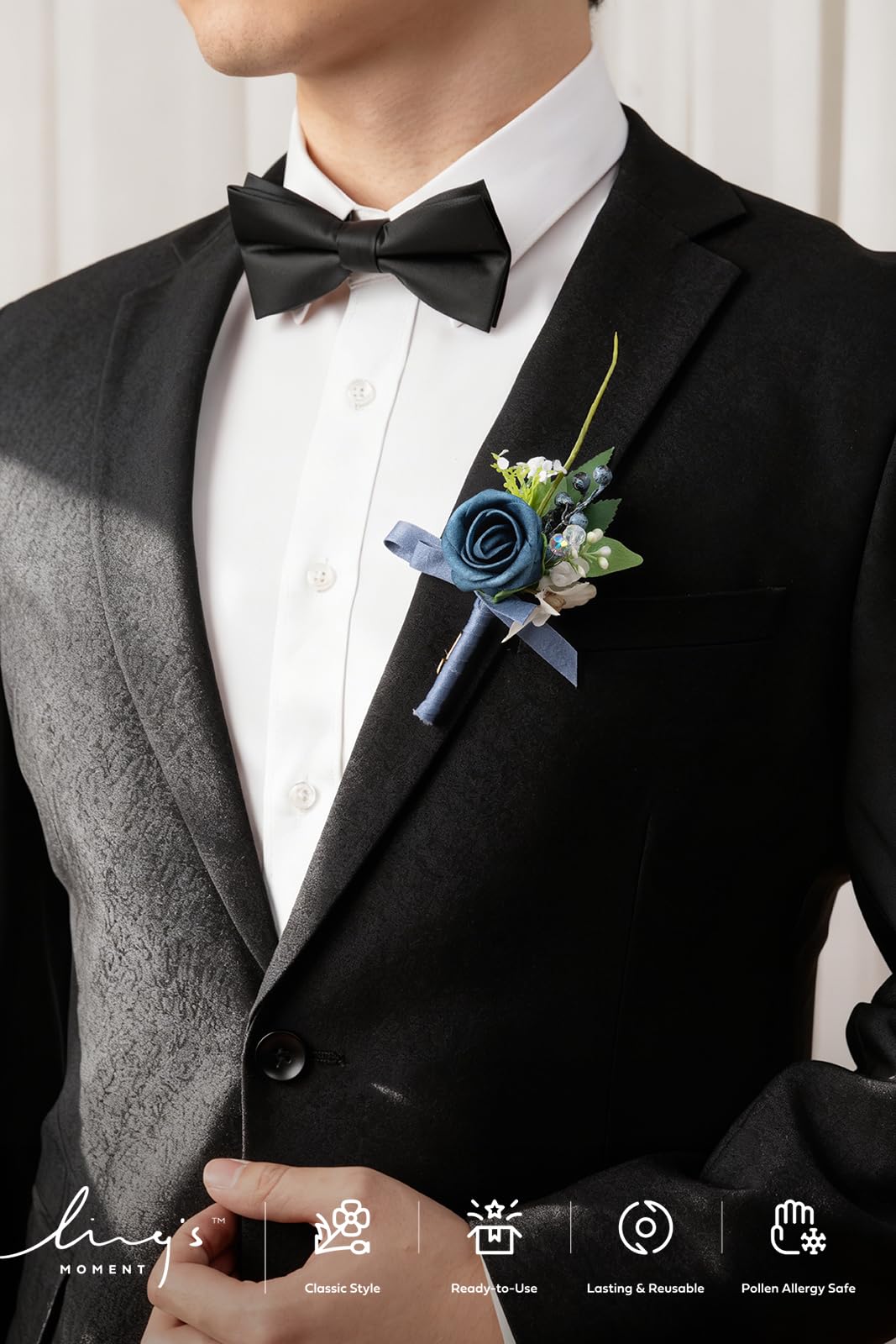Ling's Moment boutonnière portée sur costume, finition élégante