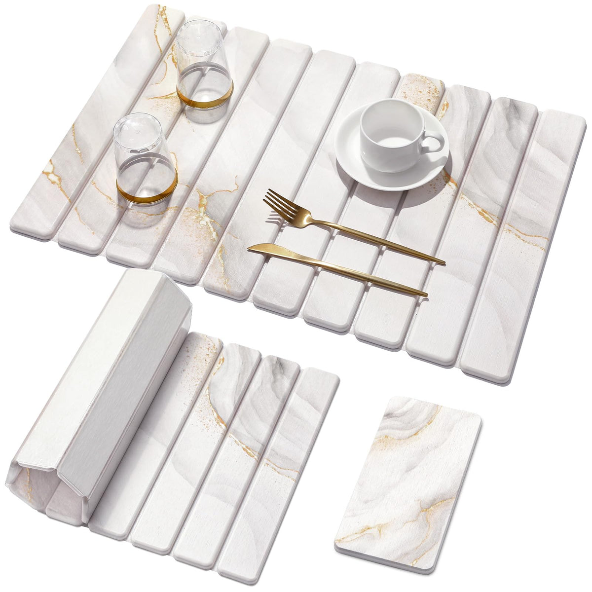 Linidcoud vue frontale du tapis marbré jaune blanc, design élégant et sec