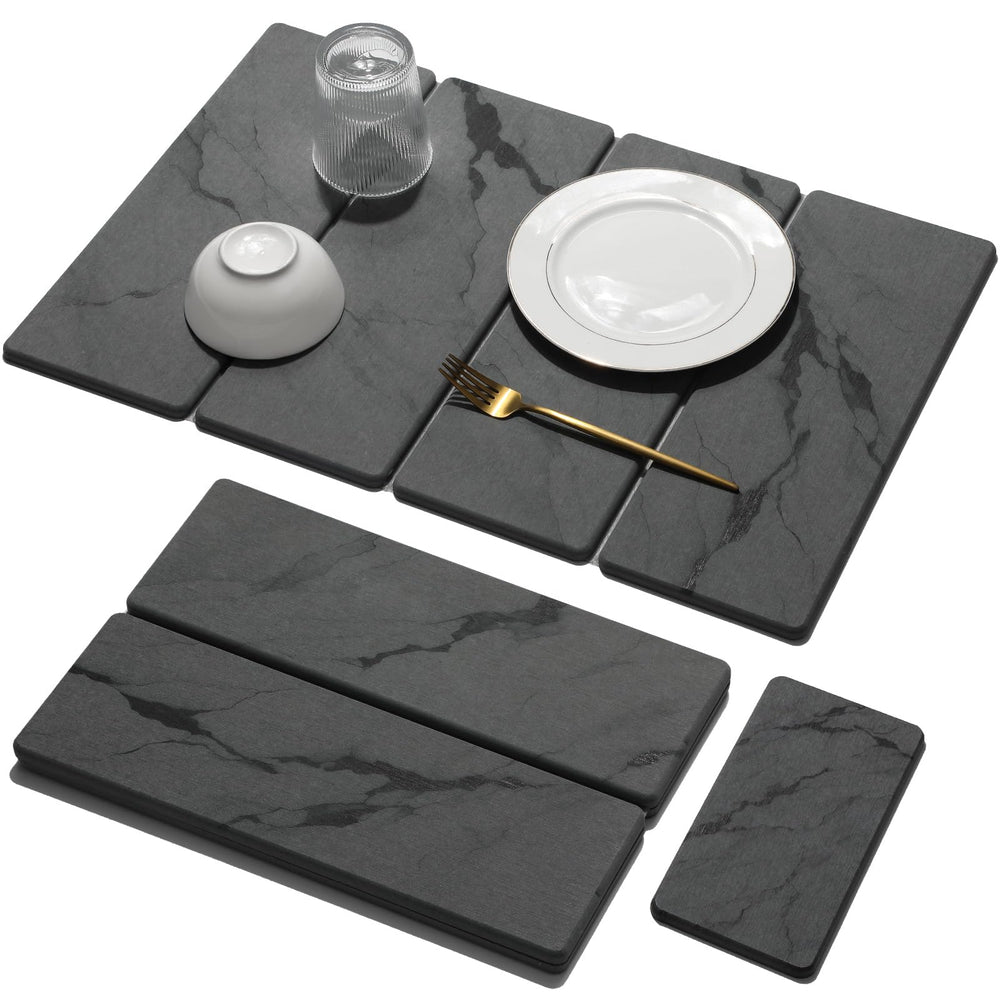Linidcoud vue de face du tapis de séchage pierre, esthétique et protection du plan de travail