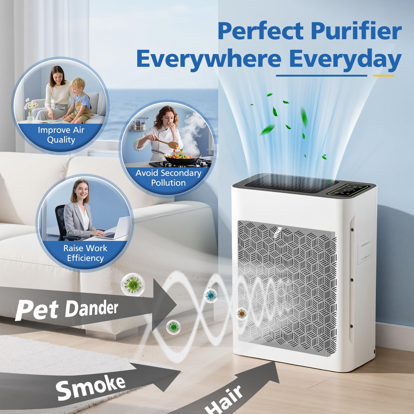 LINNIW filtre TZ-K2 en situation dans un salon pour un air intérieur plus frais