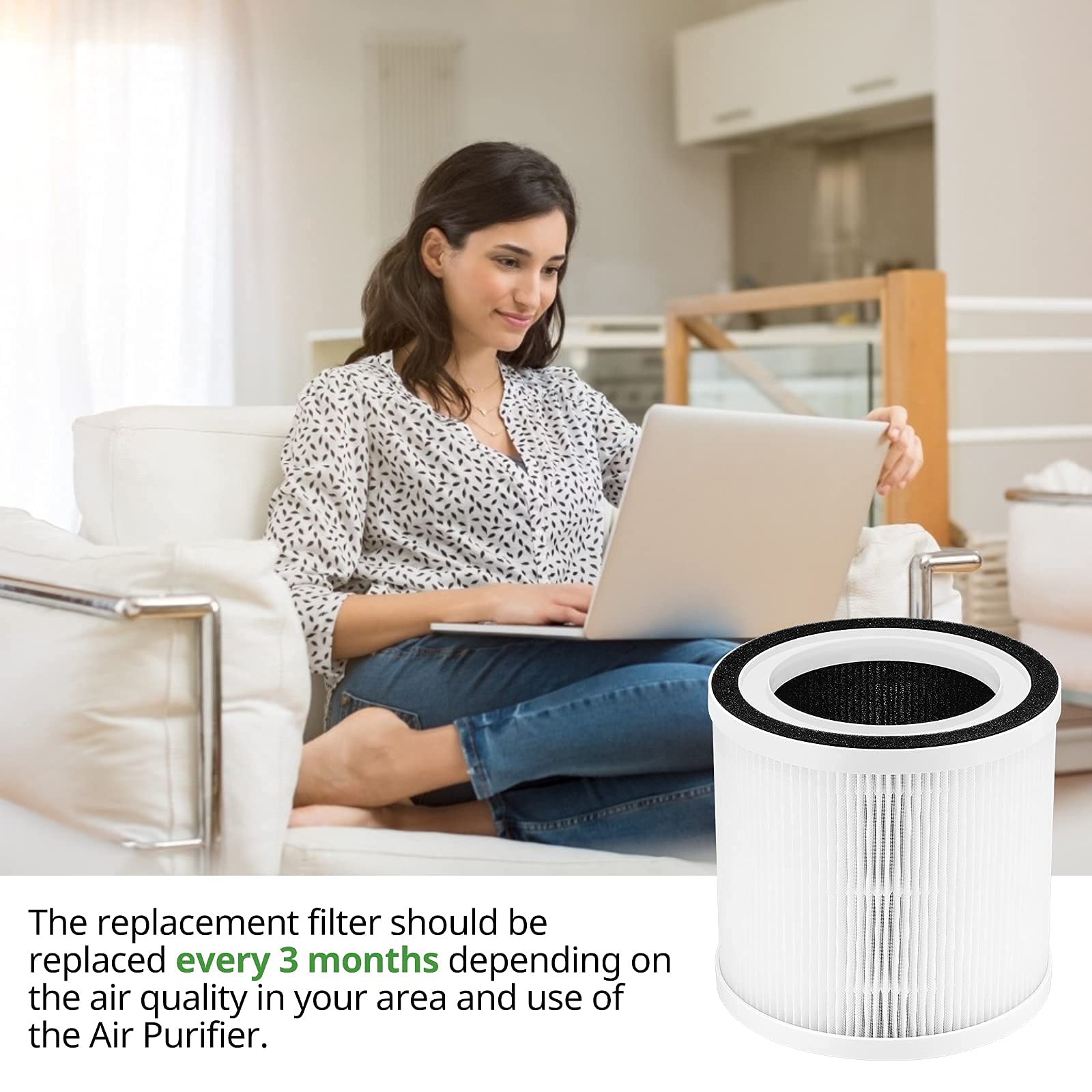 LINNIW filtre utilisé dans salon montrant air plus propre et confort