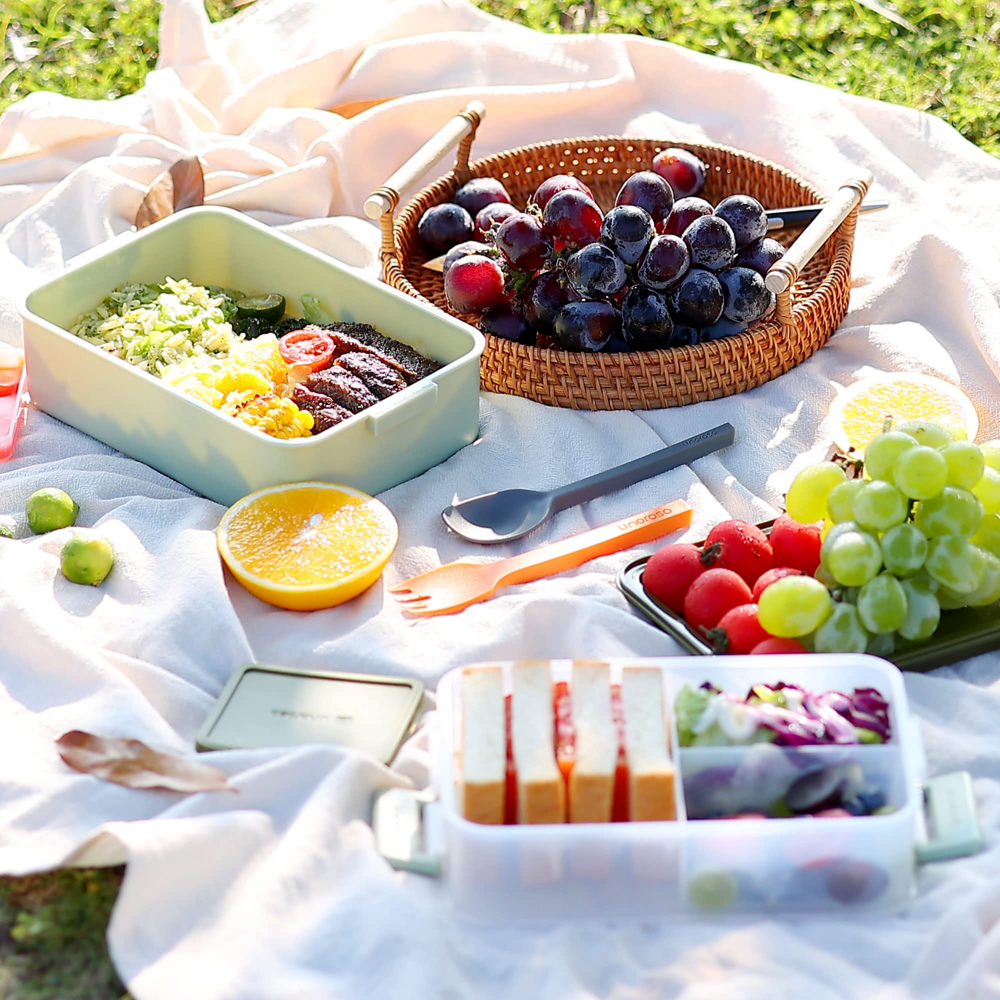 linoroso boîte bento couvercle avec couverts inclus pour repas sans oubli