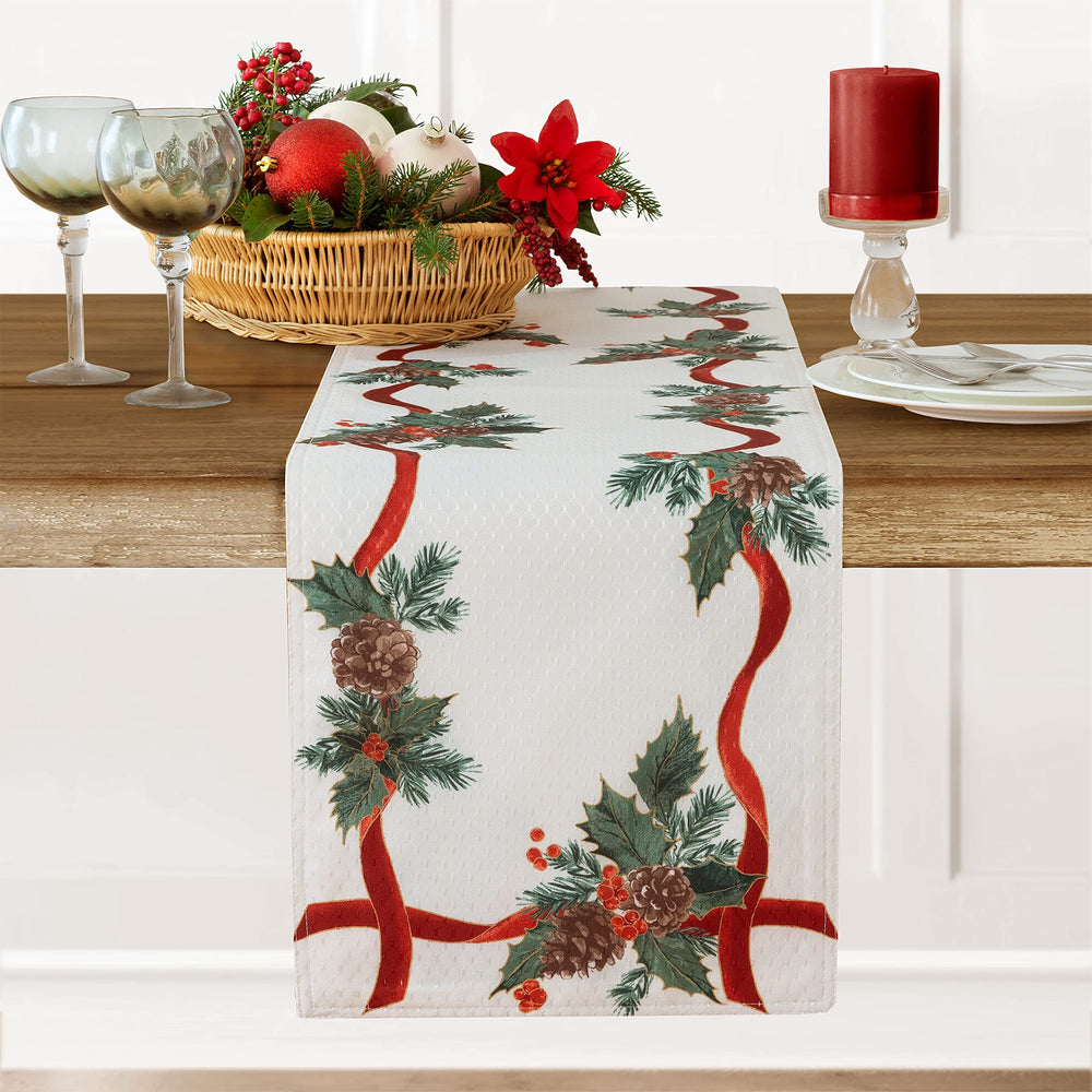 Lintex nappe posée sur table de Noël, crée une ambiance champêtre
