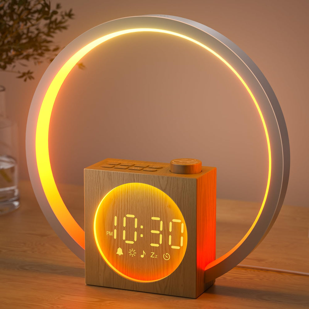 LIORQUE vue face avant du réveil affichant lumière graduée et commandes tactiles, réveil naturel