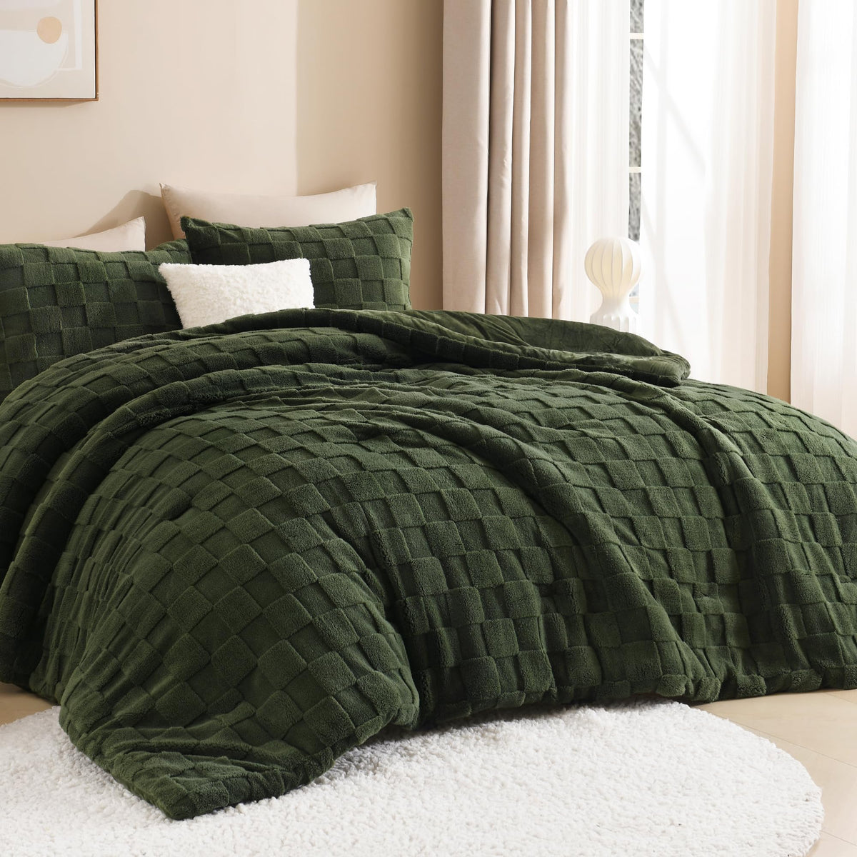 Litanika vue frontale de la couette olive pour une chambre élégante