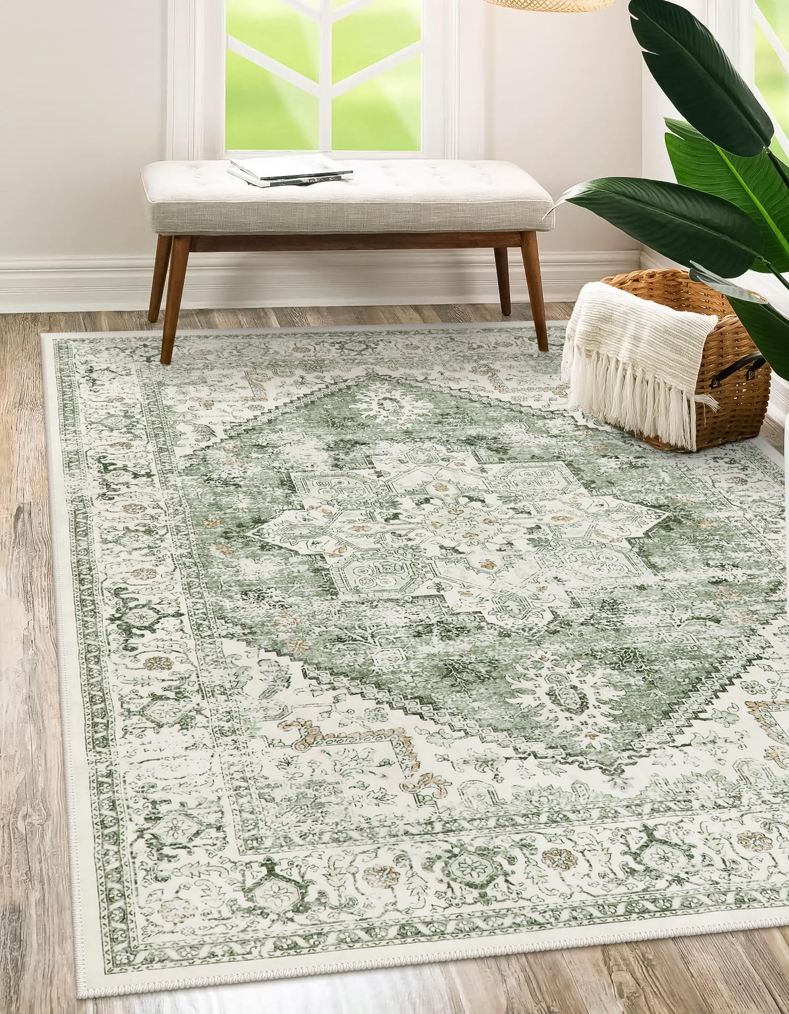 LIVEBOX vue de face du tapis 5x7 montrant le motif tribal et l'ambiance sage