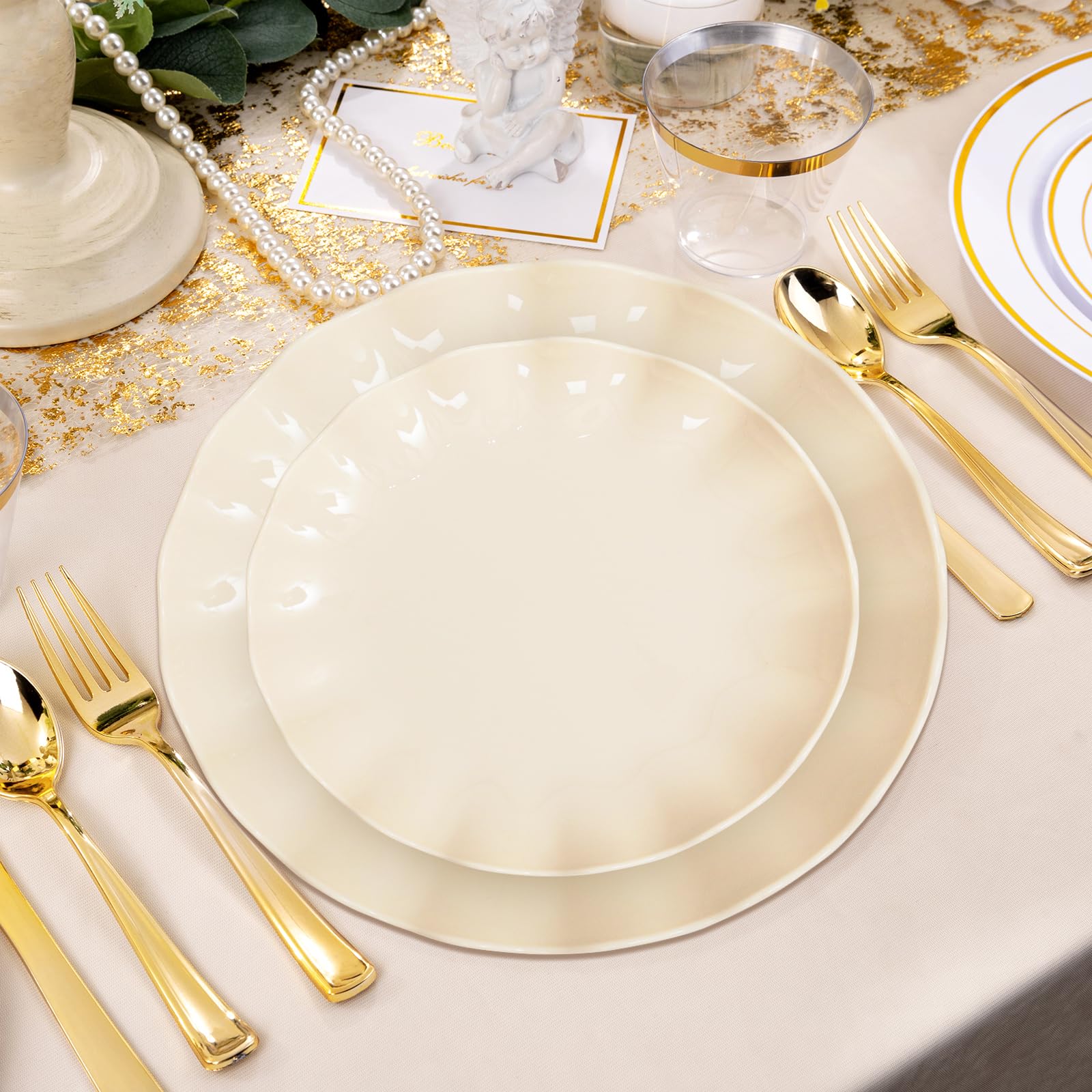 LIYH assiette beige face avant avec bord festonné élégance immédiate