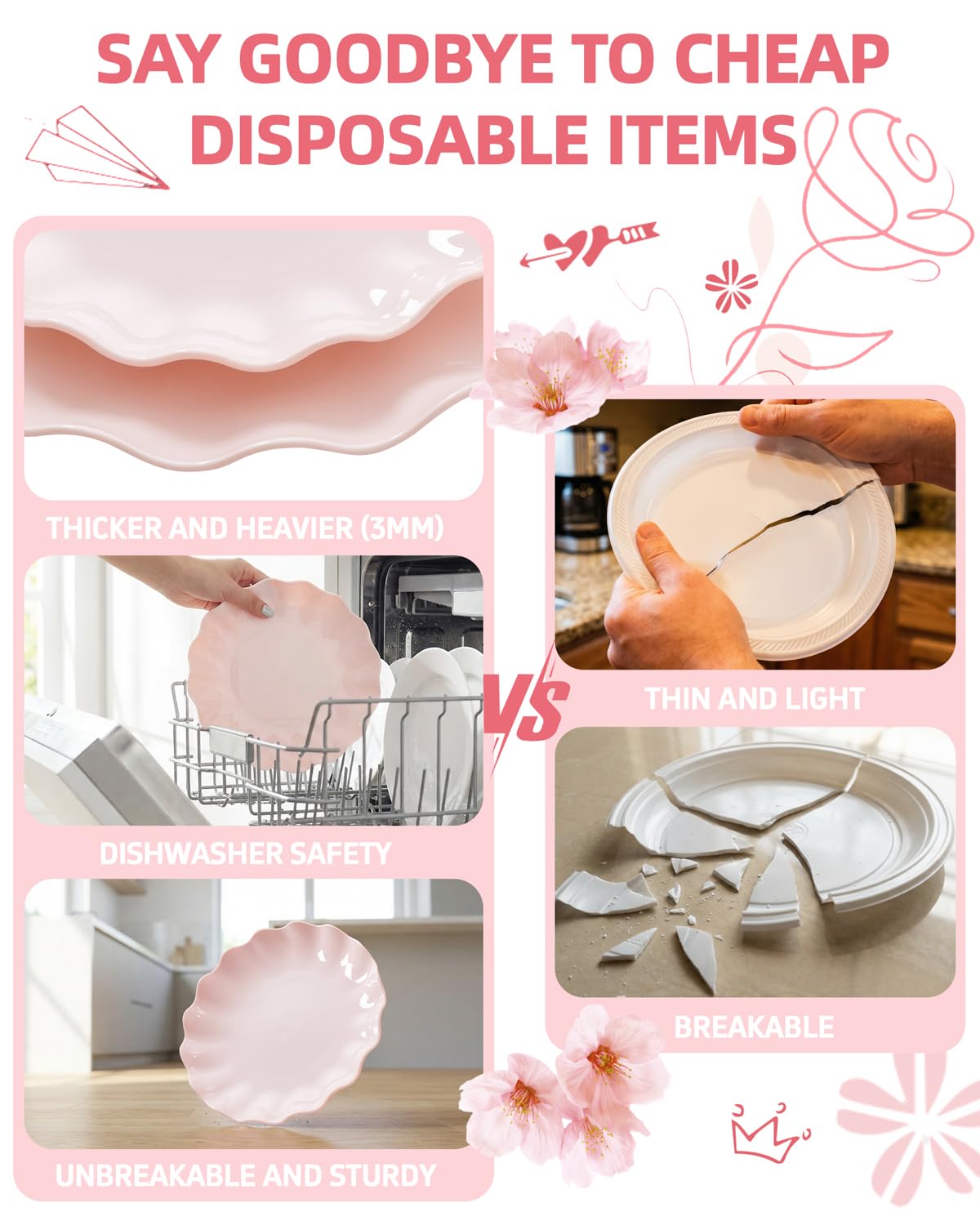 LIYH assiette rose utilisée en pique-nique transport léger et joli