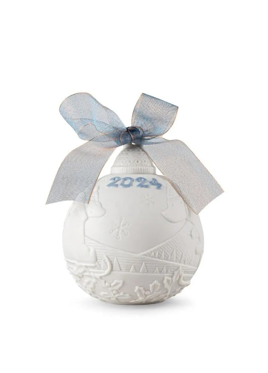 LLADRÓ boule de Noël vue de face avec décor bleu pour élégance festive