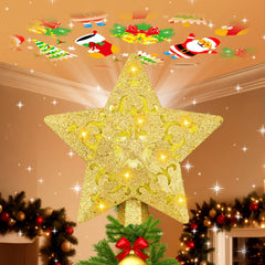 LLIBTYT étoile de sapin face montrant design 3D et éclat doré pour déco festive