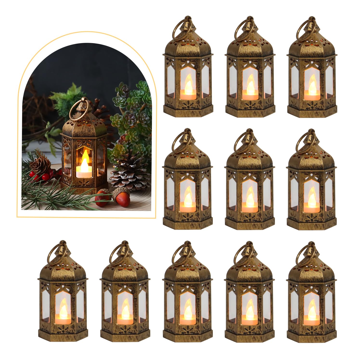 LLQ lanterne avant emballage montrant design hexagonal et bougie LED