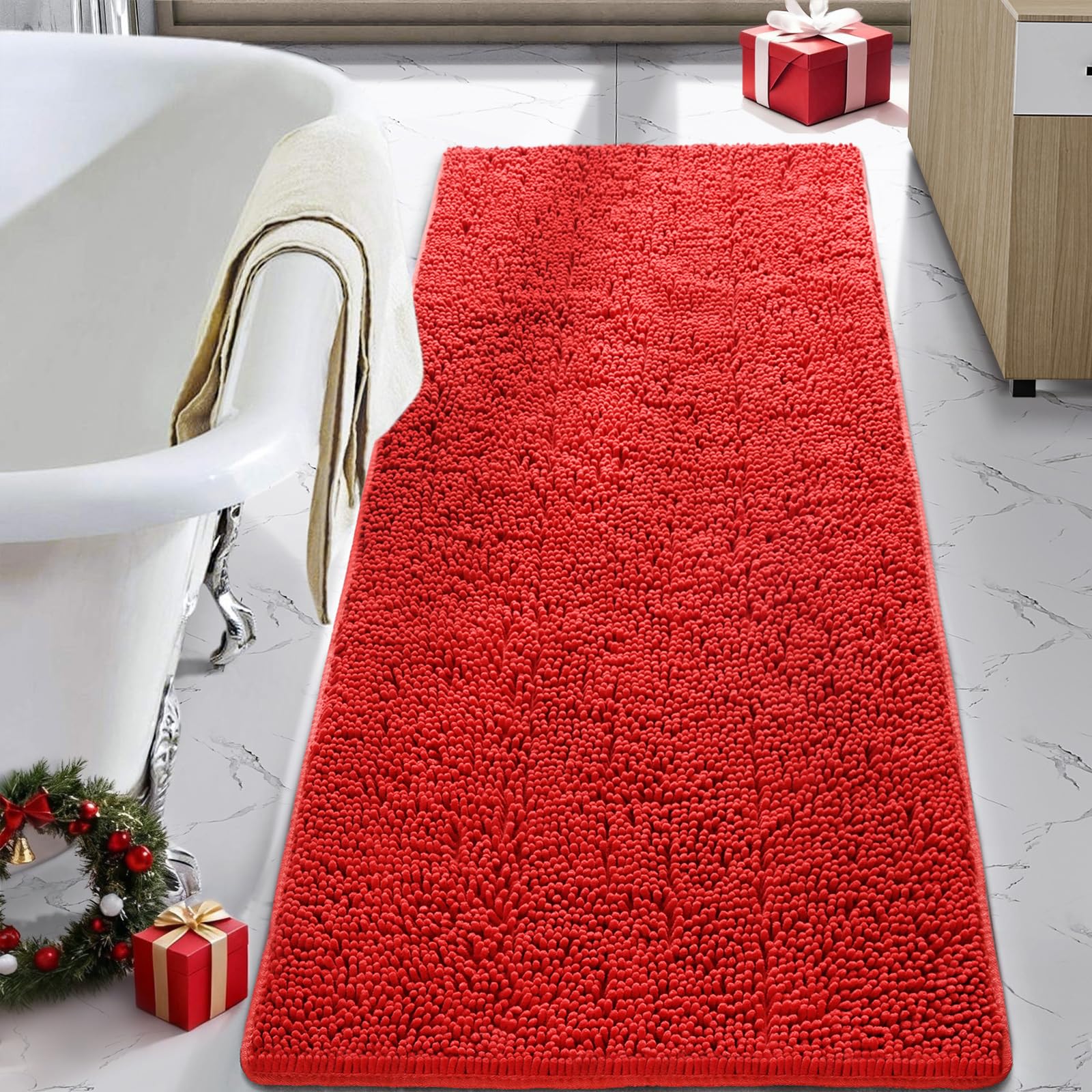 LOCHAS tapis de bain face avant rouge montrant forme et style pour confort