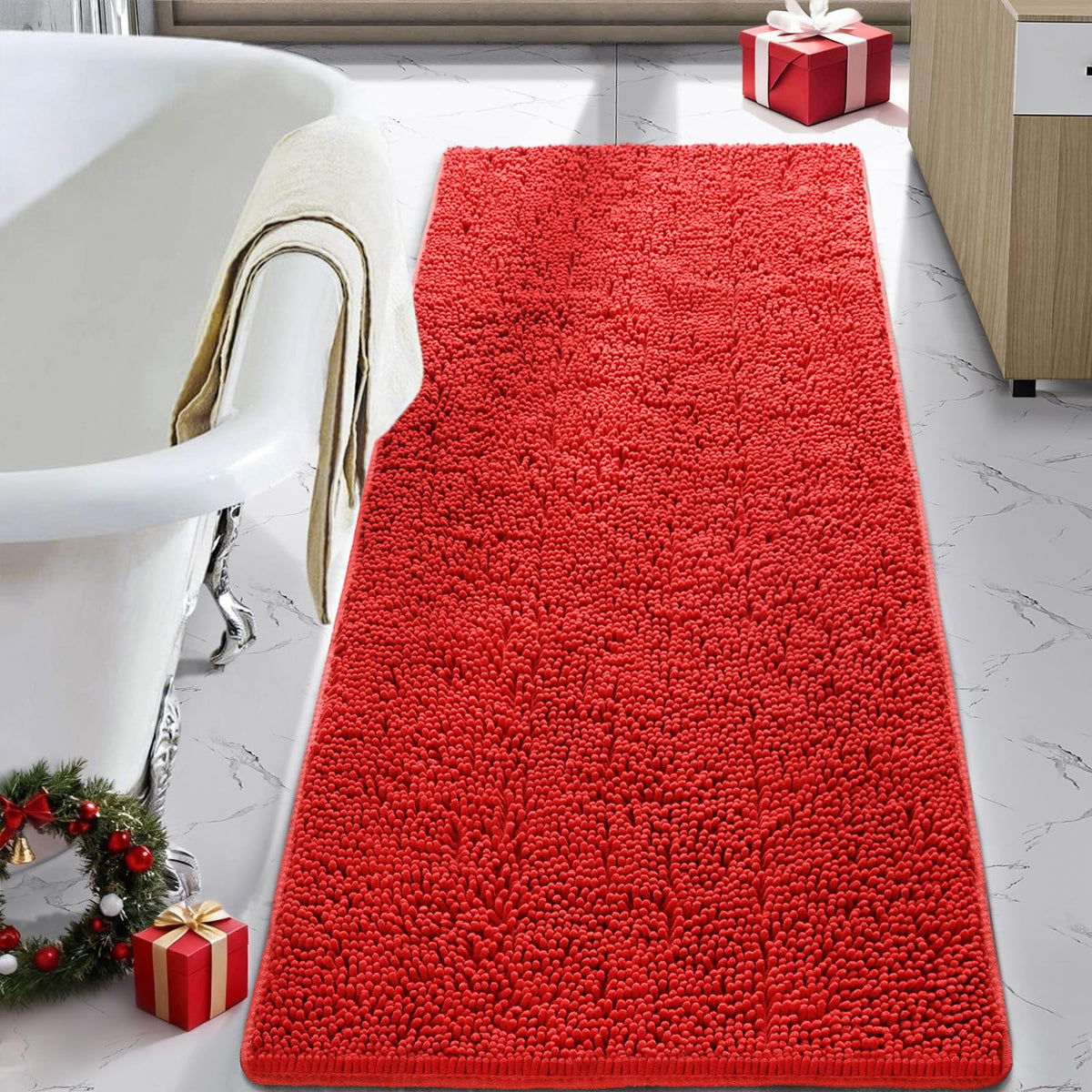 LOCHAS tapis de bain face avant rouge montrant forme et style pour confort