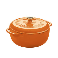 Lodge cocotte apricot vue de face présentant une couleur vive et design pratique