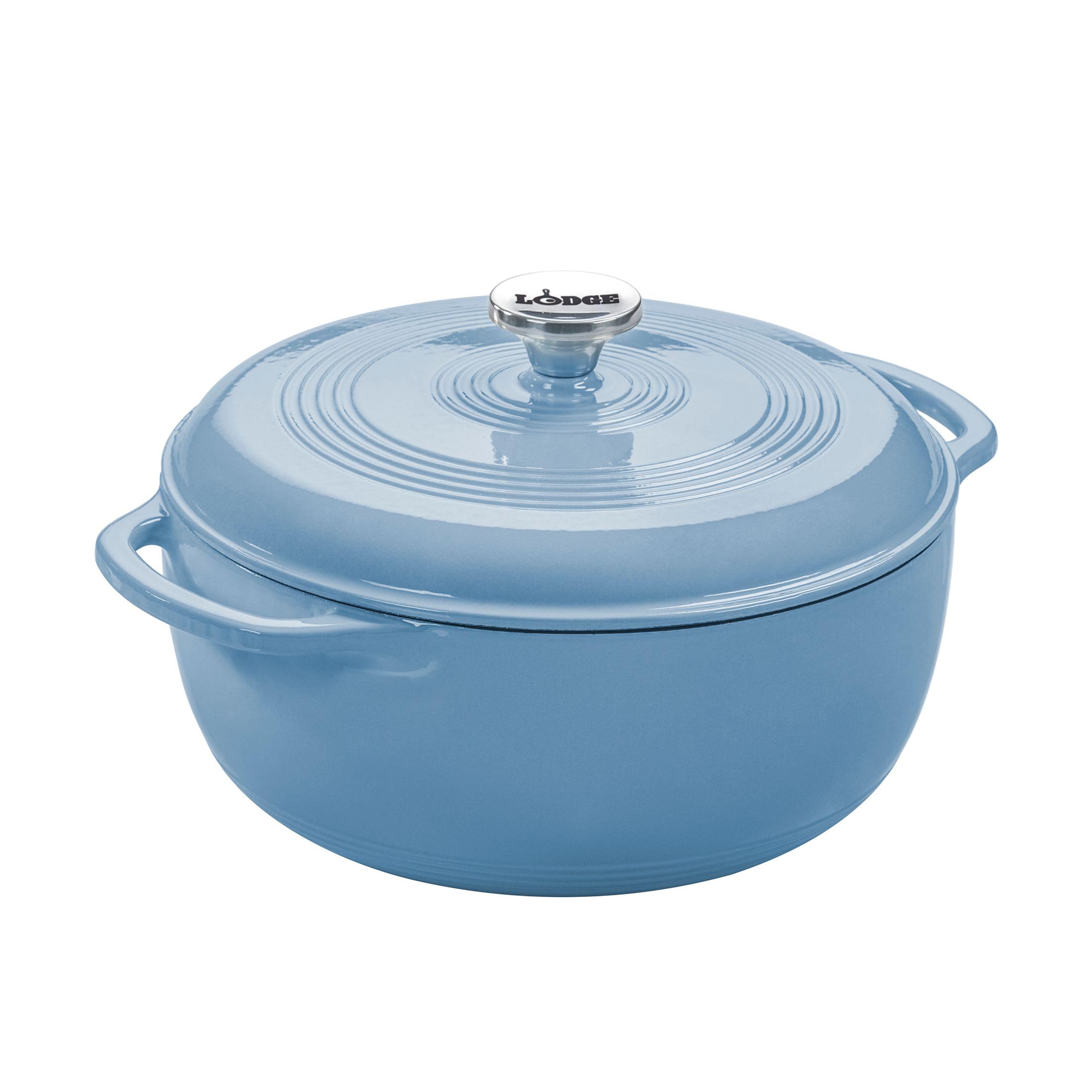 Lodge cocotte vue face montrant sa finition storm blue et durabilité