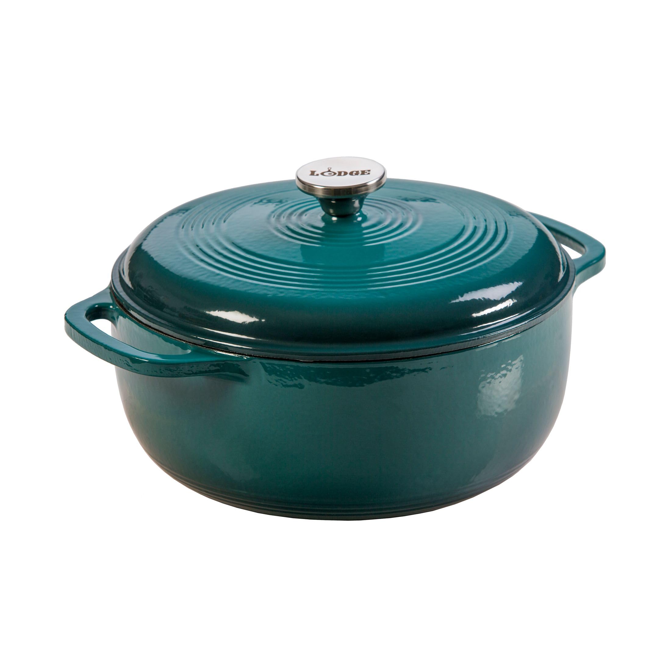 Lodge cocotte face montrant la couleur lagoon et design robuste