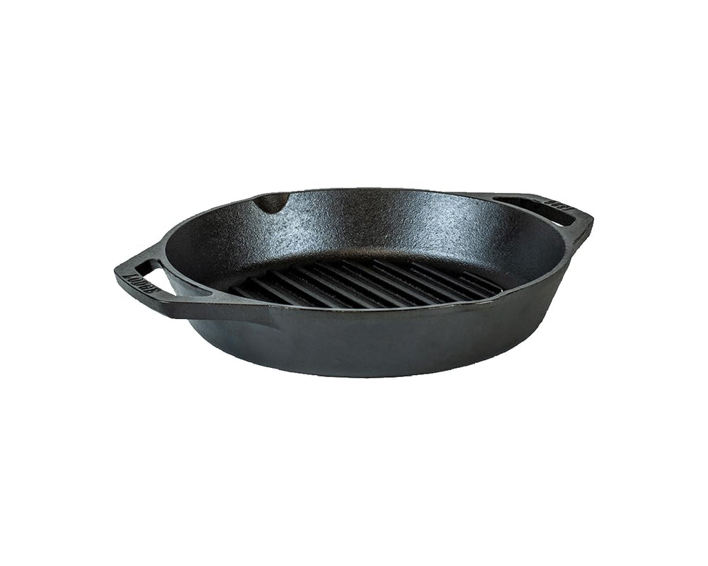 Lodge gros plan des nervures de la poêle, marques de grill profondes