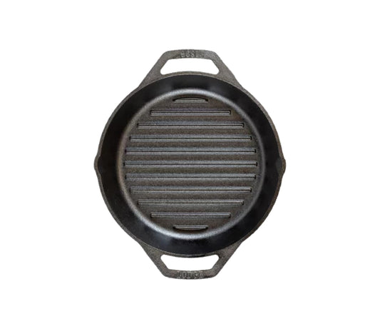 Lodge poêle grill 12" vue frontale, maniabilité et chauffe uniforme