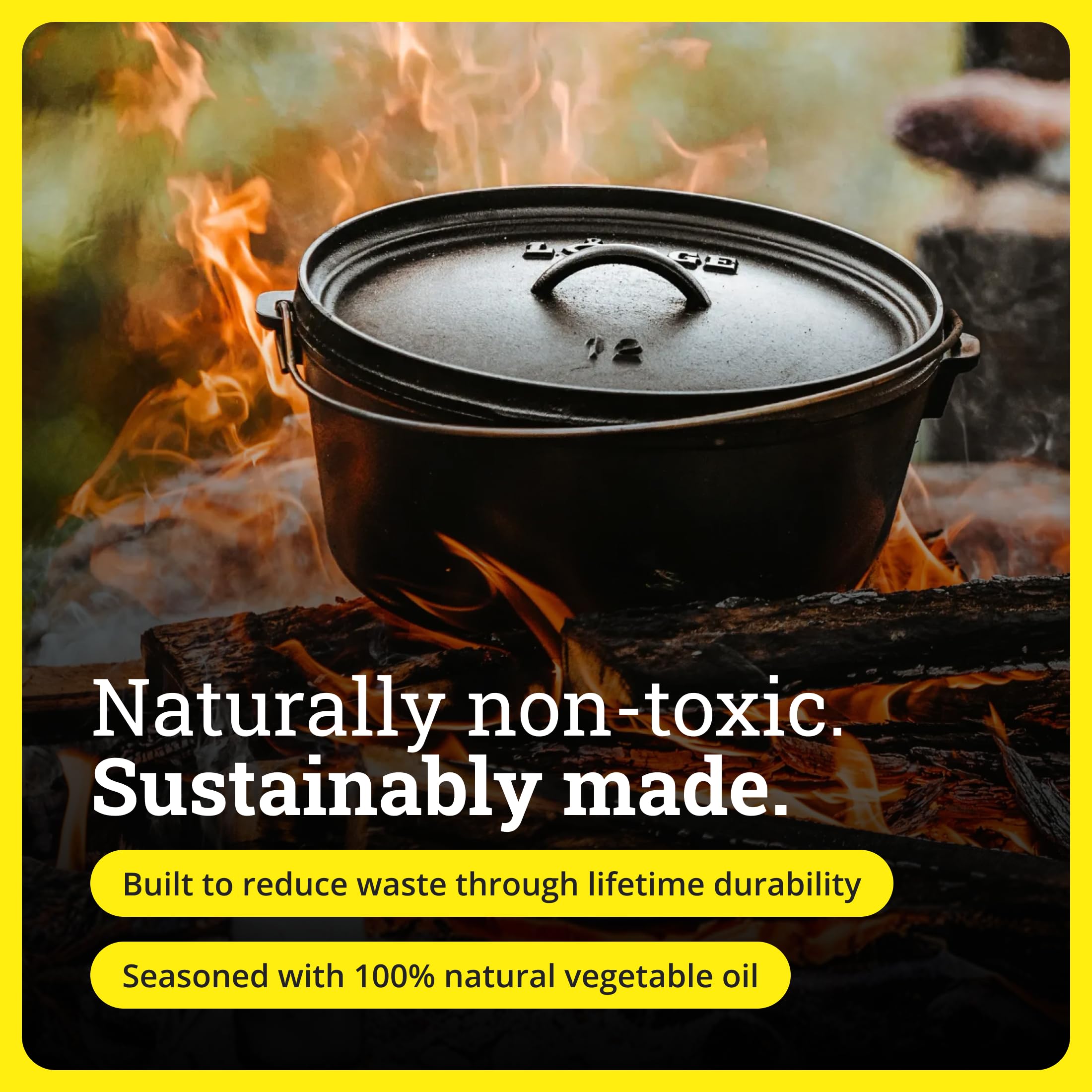 Lodge marmite en usage sur feu de camp pour cuisson uniforme