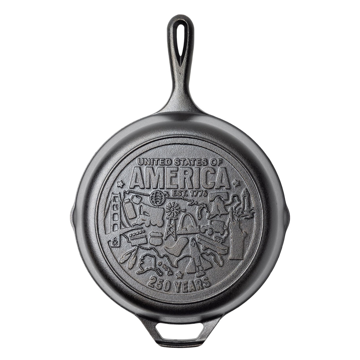 Lodge poêle fonte 10,25" face avant motif USA Icons, commémoration esthétique