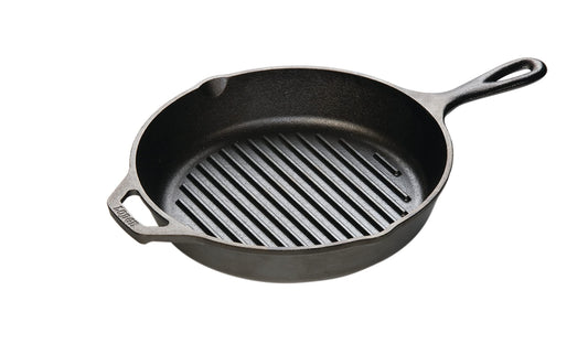 Lodge poêle-gril face avant montrant la poignée et la silhouette, durable et pratique