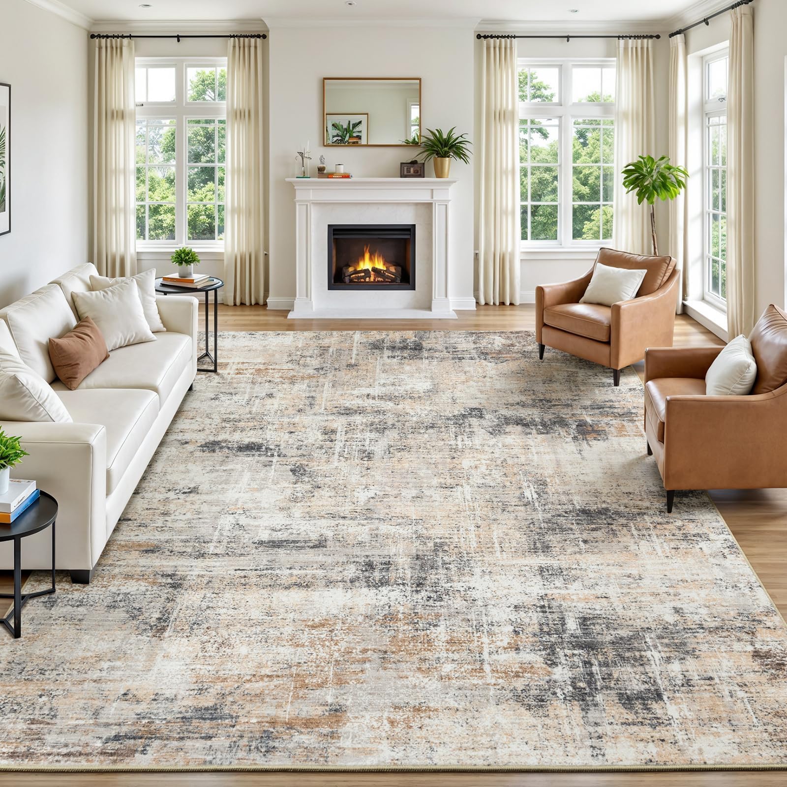 Tapis Lofus face avant montrant le motif abstrait doré et l’harmonie des tons