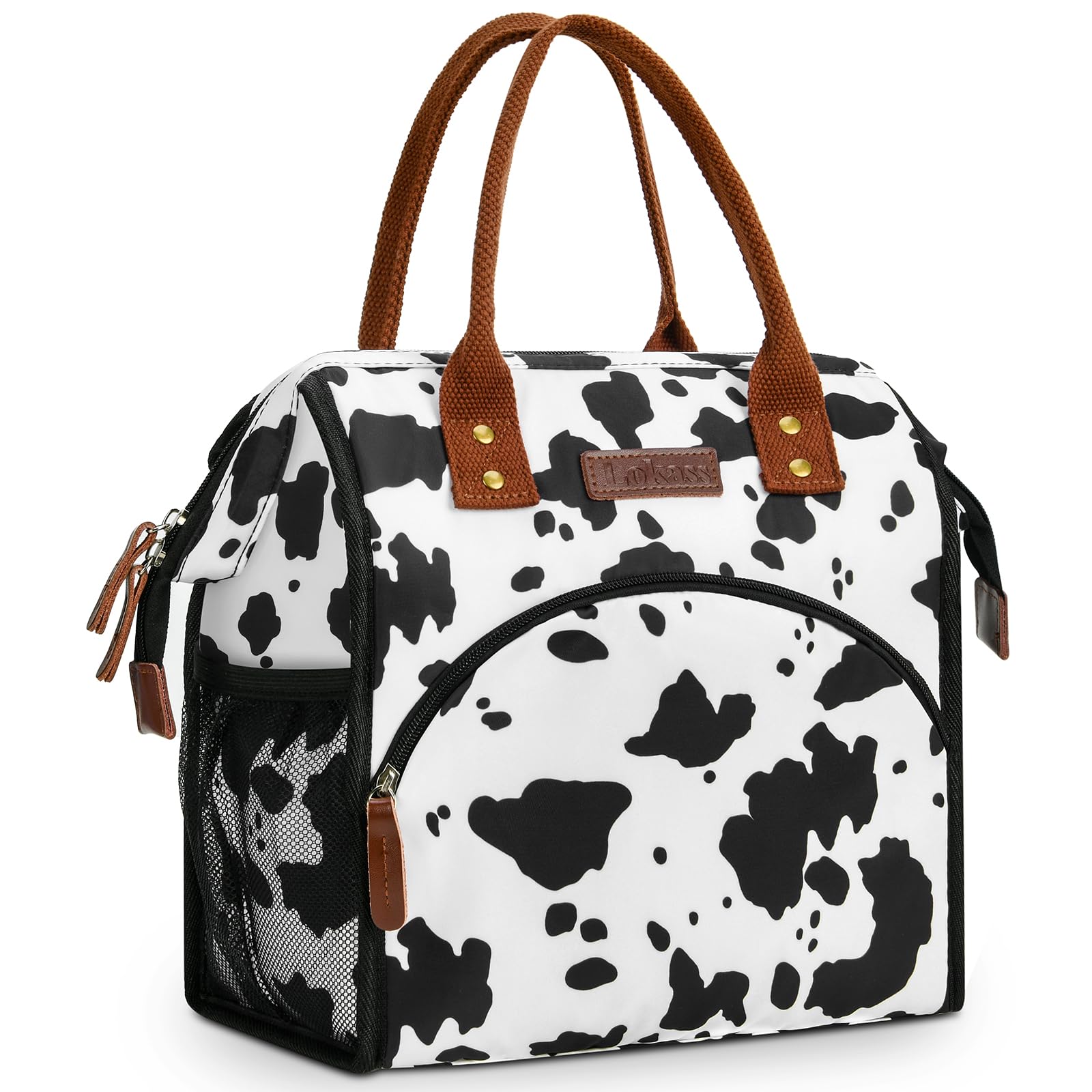 LOKASS vue de face du sac isotherme motif vache, design pratique